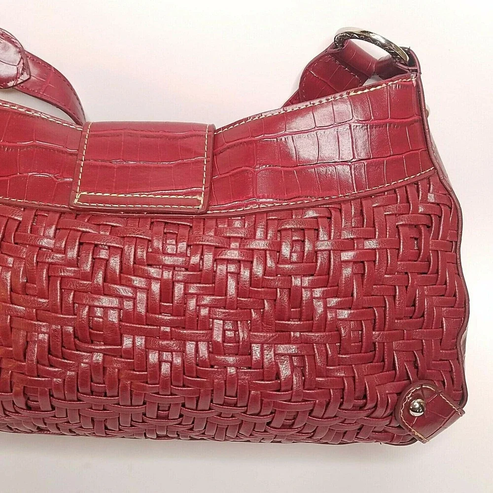Coldwater Creek‎ Handbag Purse Red Woven Croc Emboss Faux Leather Magnetic Snap
